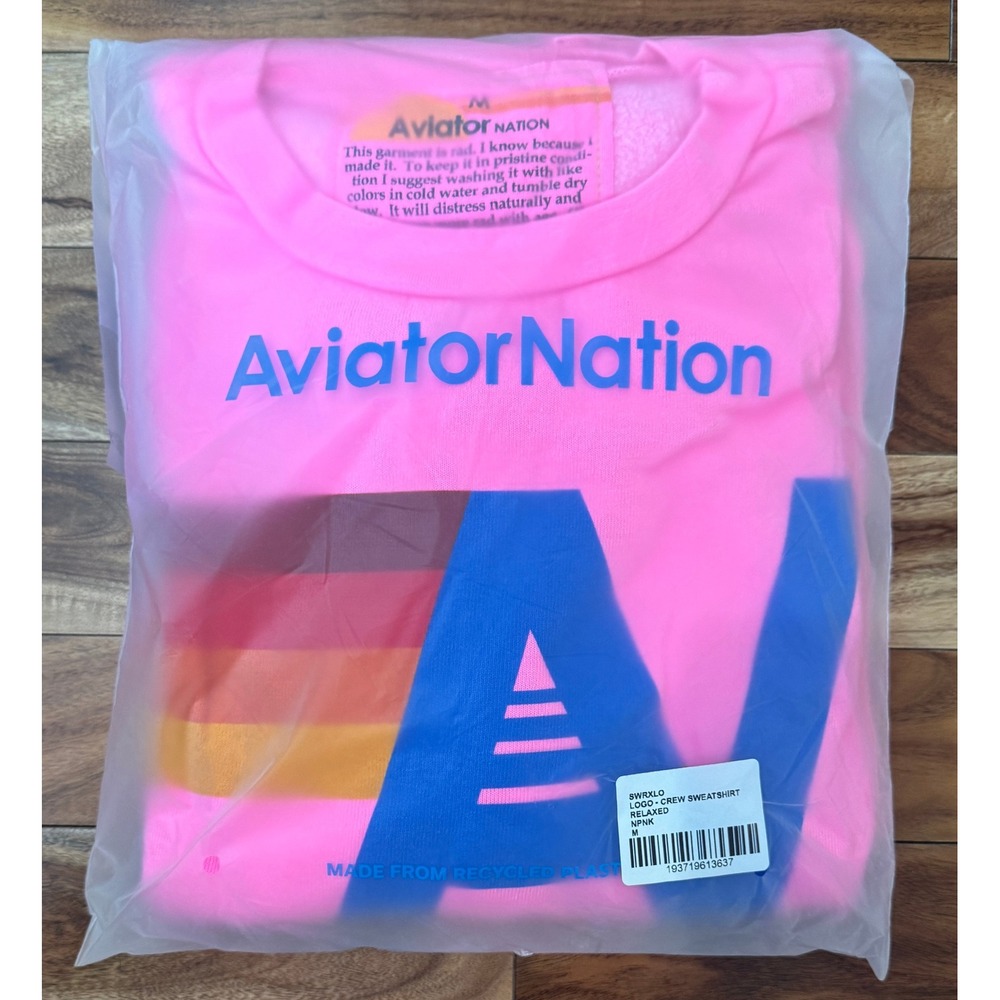 Aviator Nation Logo Crew Sweatshirt Neon Pink Medium